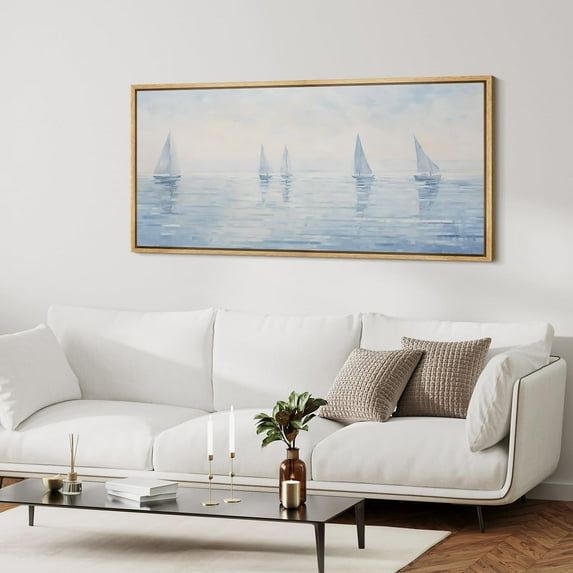 IDEA4WALL Extra Large Framed Canvas Print Wall Art Serene Sailboats at Dawn Fine Art Vintage Pastel Antique Watercolor Wall Decor Oversized Artwork Relax/Calm for Room - 60"x30"
