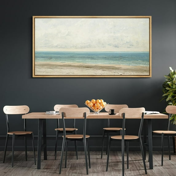 IDEA4WALL Extra Large Framed Canvas Print Wall Art Serene Seaside Impressionistic Nature Scene Digital Art Subtle Beach and Ocean Wall Decor Oversized Artwork Relax/Calm for Rooms - 60"x30"