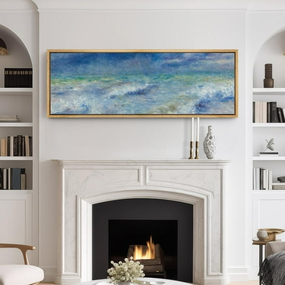 IDEA4WALL Extra Large Framed Canvas Print Wall Art Serenity at Sea Painting Illustrations Minimal Impressionist's Vision Fine Art Retro Wall Decorative Oversized Artwork - 60"x20"