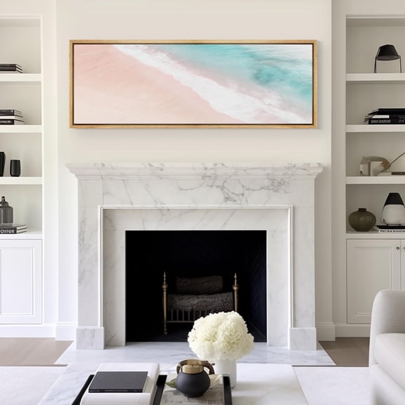 IDEA4WALL Extra Large Framed Canvas Print Wall Art Shoreline Serenity Pastel Beach Artwork Nature Modern Inspired Pastel Antique Fine Art Decorative Relax/Calm for Rooms Decor - 60"x20"
