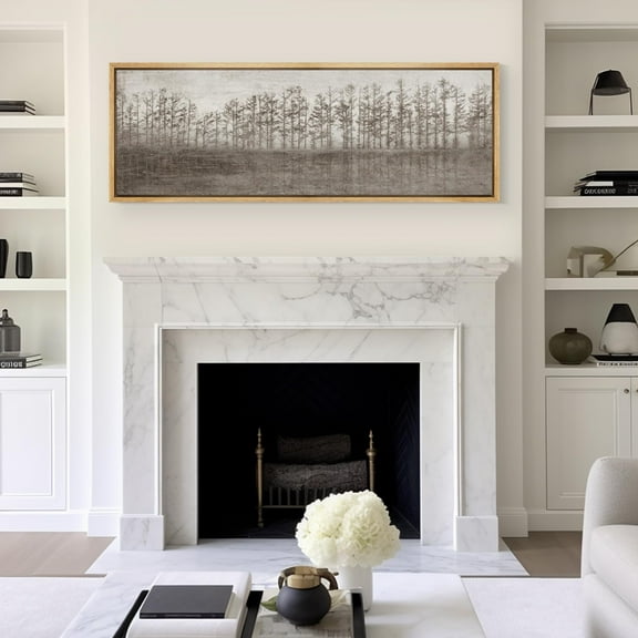 IDEA4WALL Extra Large Framed Canvas Print Wall Art Silent Pines Vintage Forest Reflection Artwork Nature Vintage Pastel Fine Art Antique Retro Wall Decoration Relax/Calm for Rooms Decor - 60"x20"