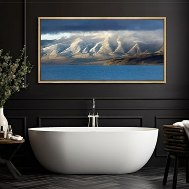 IDEA4WALL Extra Large Framed Canvas Print Wall Art Snow-Capped Mountain Majesty Serene Lake View Nature Scenery Antique Retro Fine Art Winter Decorative for Home Decoration - 60"x30"