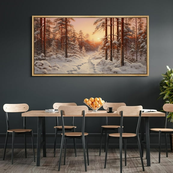 IDEA4WALL Extra Large Framed Canvas Print Wall Art Snowy Forest at Dusk Landscape Artwork Nature Vintage Inspired Pastel Antique Fine Art Decorative Relax/Calm for Rooms Decor - 60"x30"