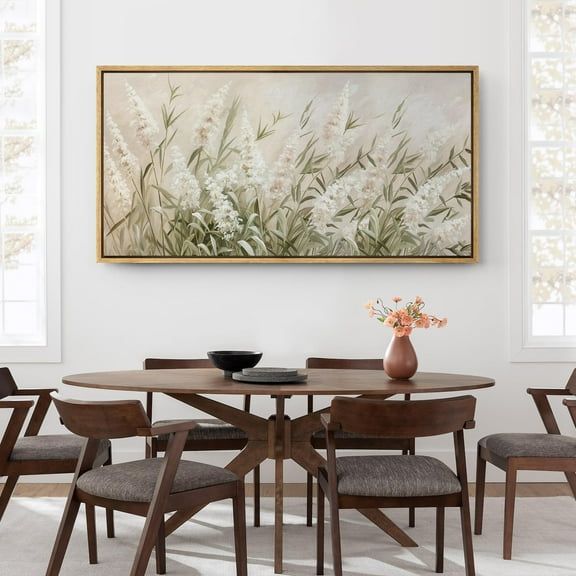 IDEA4WALL Extra Large Framed Canvas Print Wall Art Soft White Floral Field Tranquil Classic Art Farmhouse Wildflowers Wall Decor Oversized Artwork Relax/Calm for Living Room - 60"x30"