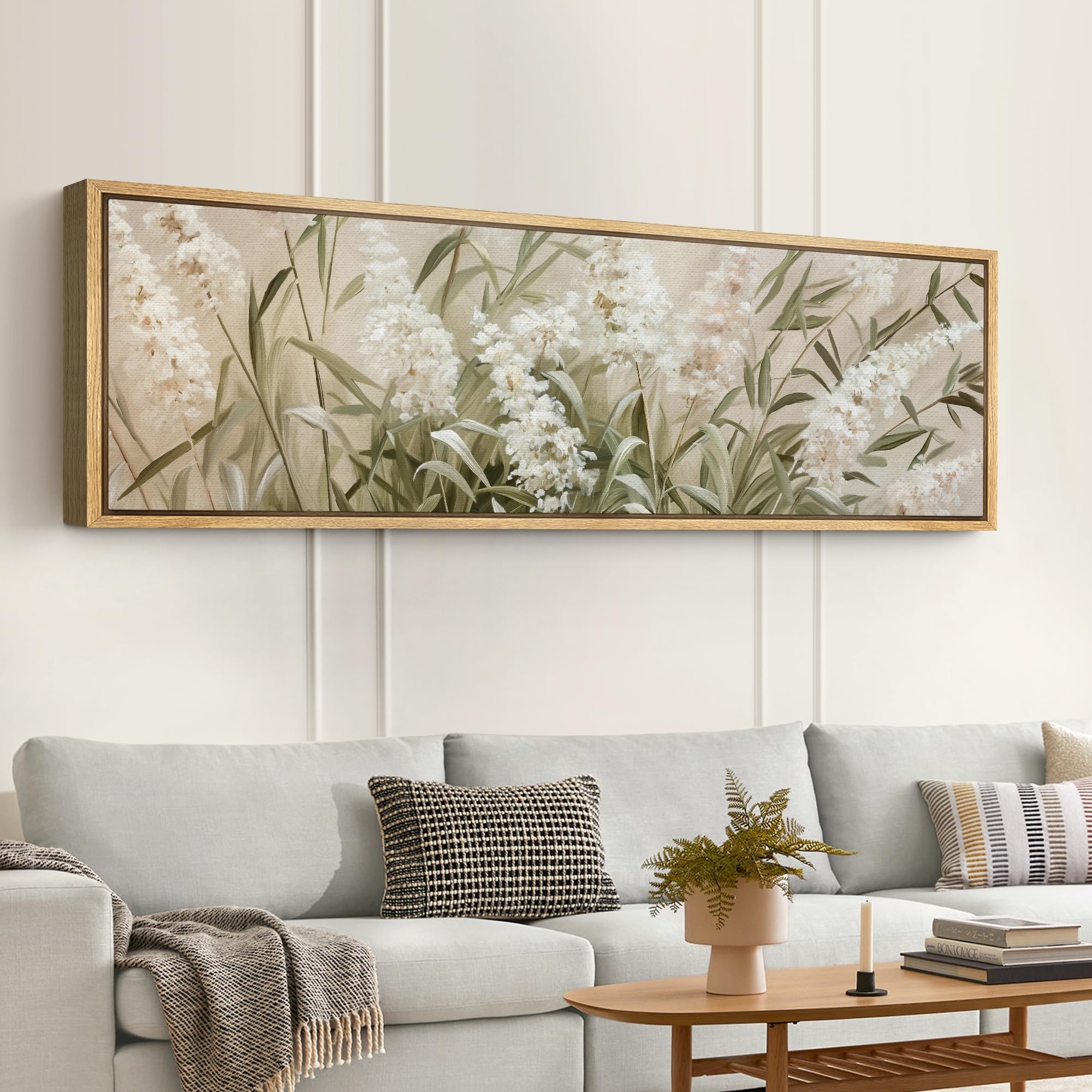 IDEA4WALL Extra Large Framed Canvas Print Wall Art Soft White Floral ...