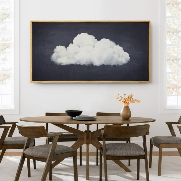 IDEA4WALL Extra Large Framed Canvas Print Wall Art Solitary Cloud Minimalist Sky Fine Art Rustic Countryside Moody Illustrations Oversized Artwork Relax/Calm for Room Decor - 60"x30"