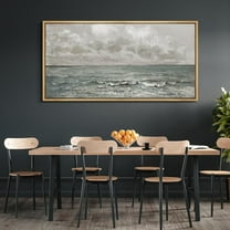 IDEA4WALL Extra Large Framed Canvas Print Wall Art Stormy Sea with Seagulls Artwork Nature Wilderness Antique Retro Fine Art Decorative Multicolor for Home Decoration - 60"x30"