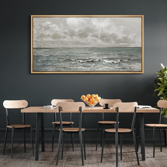 IDEA4WALL Extra Large Framed Canvas Print Wall Art Stormy Sea with Seagulls Artwork Nature Wilderness Antique Retro Fine Art Decorative Multicolor for Home Decoration - 60"x30"