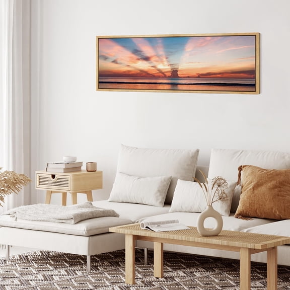 IDEA4WALL Extra Large Framed Canvas Print Wall Art Sunset & Clouds Reflection Scenery Modern Art Nature Coastline Landscape Wall Decor Oversized Artwork Relax/Calm for Living Room - 60"x20"