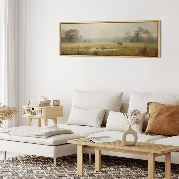 IDEA4WALL Extra Large Framed Canvas Print Wall Art Sunset Over Ocean Vibrant Red Sun and Blue Waters Classic Art Vintage Wall Decor Oversized Artwork Relax/Calm for Living Room - 60"x20"