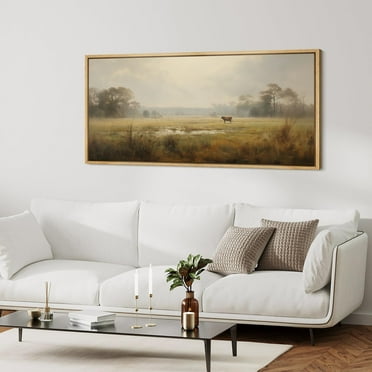 IDEA4WALL Extra Large Framed Canvas Print Wall Art Sunset Over Ocean Vibrant Red Sun and Blue Waters Classic Art Vintage Wall Decor Oversized Artwork Relax/Calm for Living Room - 60"x30"
