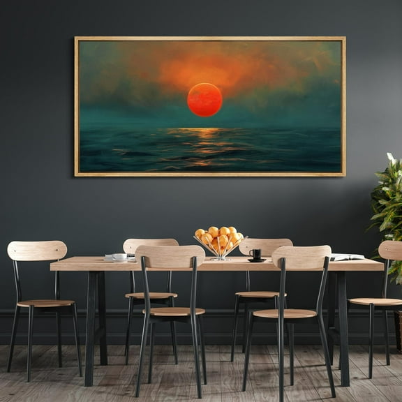 IDEA4WALL Extra Large Framed Canvas Print Wall Art Sunset Over Ocean Vibrant Red Sun and Blue Waters Classic Art Vintage Wall Decor Oversized Artwork Relax/Calm for Living Room - 60"x30"