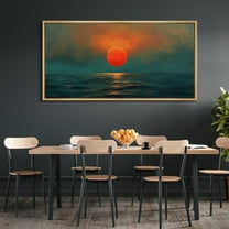 IDEA4WALL Extra Large Framed Canvas Print Wall Art Sunset Over Ocean Vibrant Red Sun and Blue Waters Classic Art Vintage Wall Decor Oversized Artwork Relax/Calm for Living Room - 60"x30"