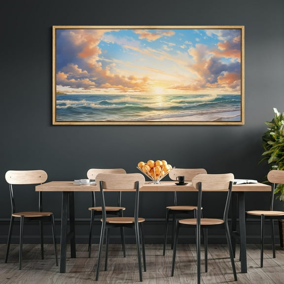 IDEA4WALL Extra Large Framed Canvas Print Wall Art Sunset Splendor Vibrant Ocean Landscape Artwork Nature Vintage Inspired Pastel Antique Fine Art Decor Relax/Calm for Rooms Decor - 60"x30"