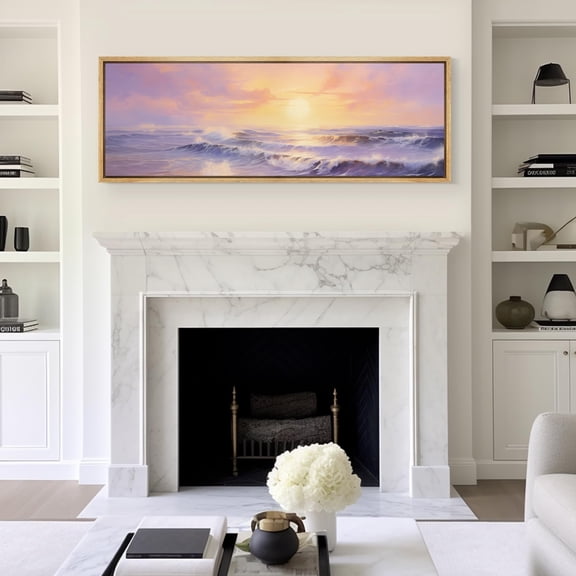 IDEA4WALL Extra Large Framed Canvas Print Wall Art Sunset Surge Dynamic Ocean Waves Classic Art Rustic Seascape Fine Art Oversized Artwork Minimalist Relax/Calm for Rooms - 60"x20"