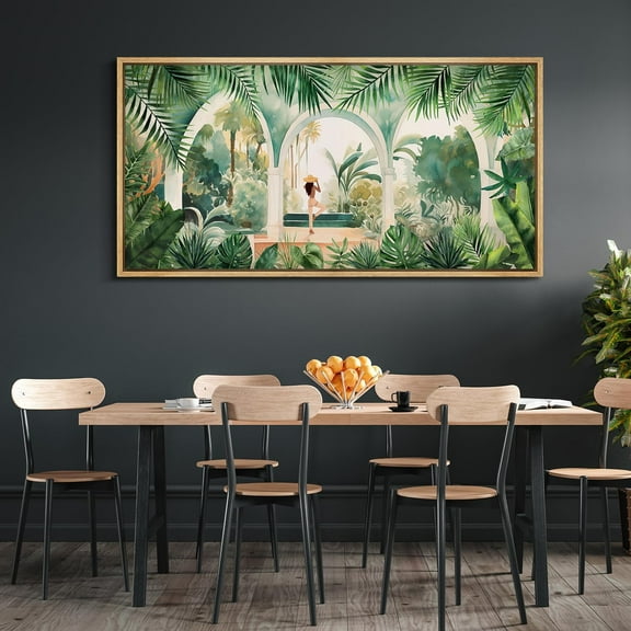 IDEA4WALL Extra Large Framed Canvas Print Wall Art Tranquil Archway Garden View Lush Tropical Foliage Artwork Nature Wilderness Antique Fine Art Decor Multicolor for Home Decoration - 60"x30"