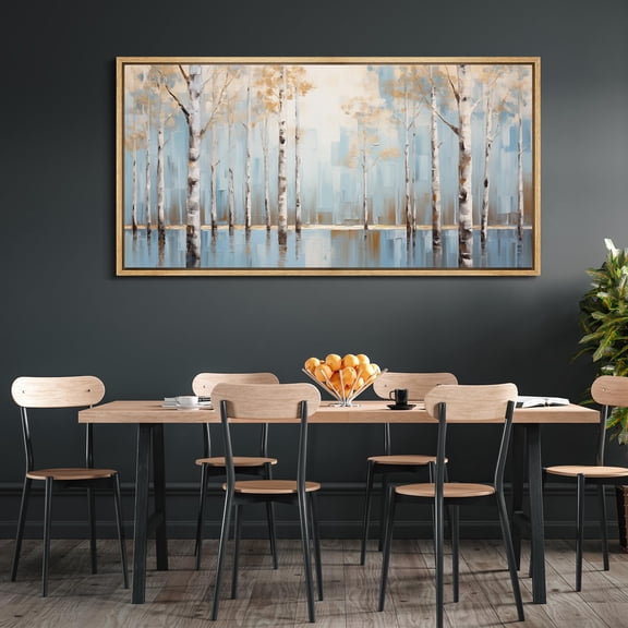 IDEA4WALL Extra Large Framed Canvas Print Wall Art Tranquil Birches Blue & White Landscape Artwork Nature Vintage Inspired Pastel Antique Fine Art Decorative Relax/Calm for Rooms Decor - 60"x30"