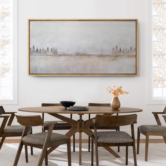 IDEA4WALL Extra Large Framed Canvas Print Wall Art Tranquil Dawn Morning Mist Over the Lake Artwork Nature Wilderness Antique Retro Fine Art Decorative Relax/Calm for Home Decoration - 60"x30"