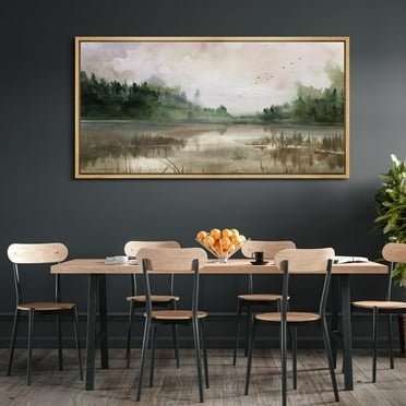IDEA4WALL Extra Large Framed Canvas Print Wall Art Tranquil Lake Reflections Vintage Art Nature Wilderness Forest Landscape Retro Wall Decor Oversized Artwork Relax/Calm for Room Decor - 60"x30"