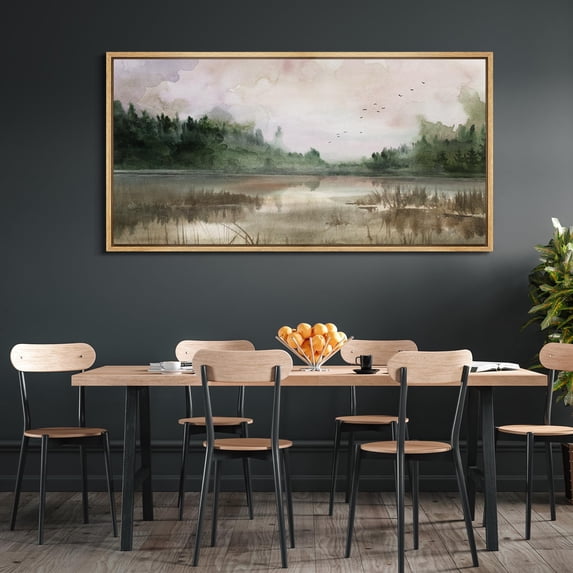 IDEA4WALL Extra Large Framed Canvas Print Wall Art Tranquil Lake Reflections Vintage Art Nature Wilderness Forest Landscape Retro Wall Decor Oversized Artwork Relax/Calm for Room Decor - 60"x30"