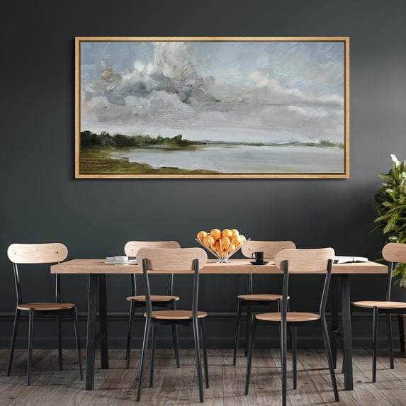 IDEA4WALL Extra Large Framed Canvas Print Wall Art Tranquil Landscape Soft Brushstroke Lake Scene Artwork Nature Vintage Fine Art Antique Retro Wall Decoration for Rooms Decor - 60"x30"