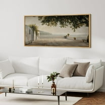 IDEA4WALL Extra Large Framed Canvas Print Wall Art Tranquil Seaside Patio with Tree and Ocean View Classic Art Counrtyside Scenery Fine Art Oversized Artwork Minimalist for Rooms - 60"x30"