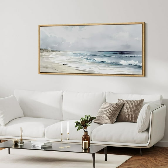 IDEA4WALL Extra Large Framed Canvas Print Wall Art Tranquil Shores Serene Coastal Landscape Retro Fine Art Nature Wilderness Vintage Wall Decor Oversized Artwork for Living Room - 60"x30"