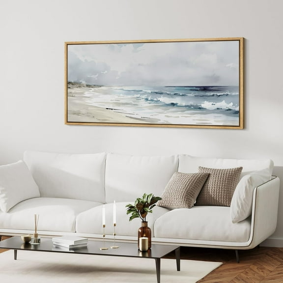 IDEA4WALL Extra Large Framed Canvas Print Wall Art Tranquil Shores Serene Coastal Landscape Retro Fine Art Nature Wilderness Vintage Wall Decor Oversized Artwork for Living Room - 60"x30"