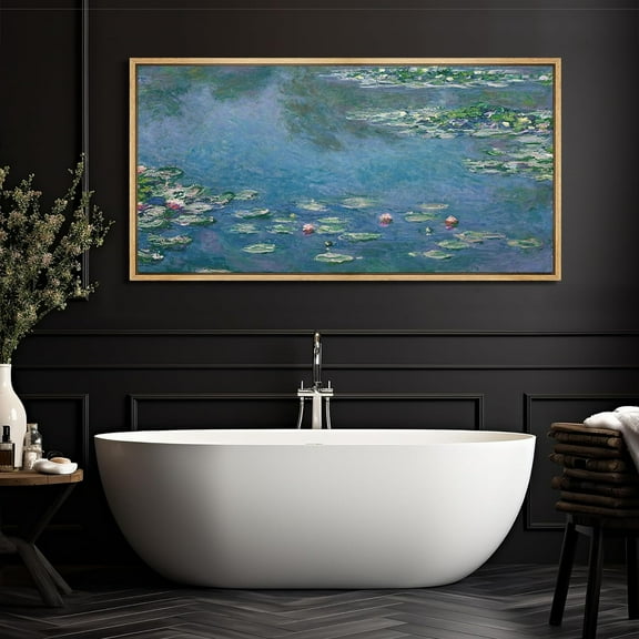 IDEA4WALL Extra Large Framed Canvas Print Wall Art Tranquil Water Lilies Classic Impressionist Pond Nature Scenery Antique Retro Fine Art Colorful Decorative for Home Decoration - 60"x30"