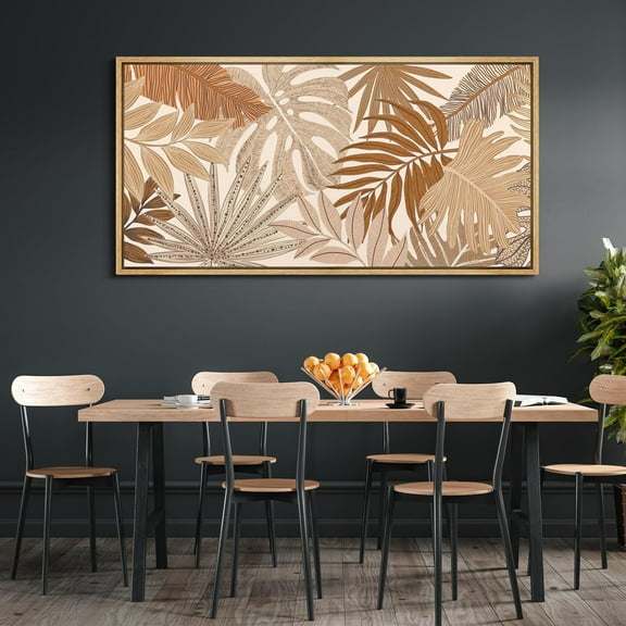 IDEA4WALL Extra Large Framed Canvas Print Wall Art Tropical Elegance Beige & Brown Palm Leaf Fine Art Nature Wilderness Plant Wall Decorative Oversized Artwork Relax/Calm for Living Room - 60"x30"