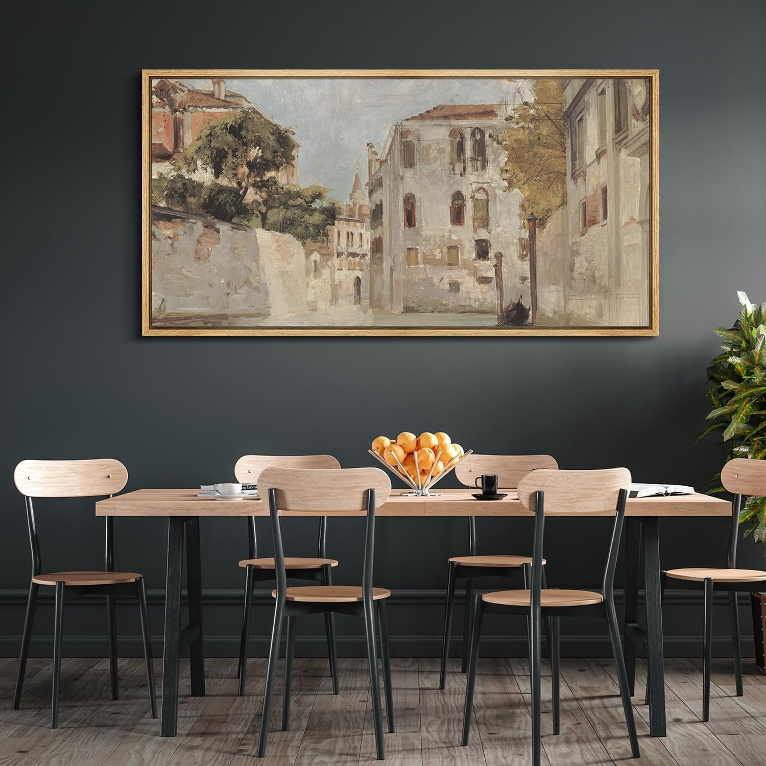 IDEA4WALL Extra Large Framed Canvas Print Wall Art Venetian Canal Scene Illustrations Antique Unique Architecture Wall Decorative Oversized Artwork Relax/Calm for Living Room - 60"x30"
