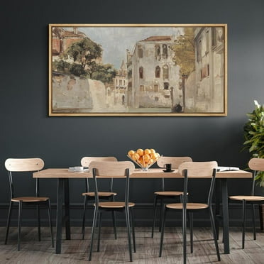 IDEA4WALL Extra Large Framed Canvas Print Wall Art Venetian Canal Scene Illustrations Antique Unique Architecture Wall Decorative Oversized Artwork Relax/Calm for Living Room - 60"x30"