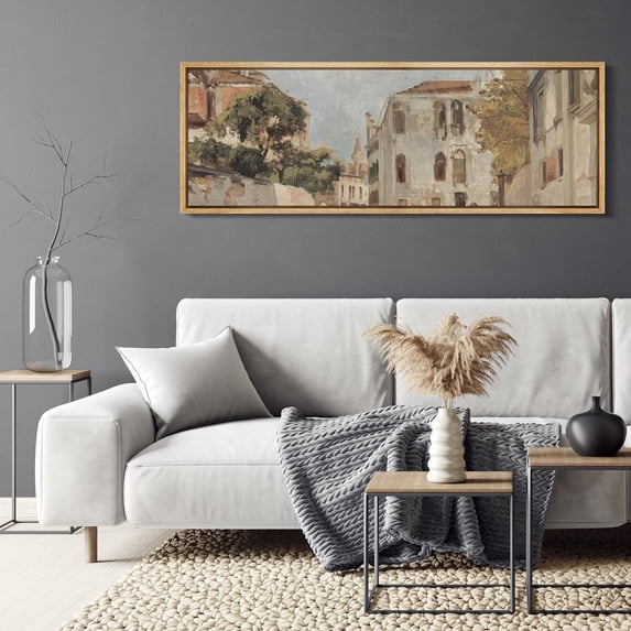 IDEA4WALL Extra Large Framed Canvas Print Wall Art Venetian Canal Scene Illustrations Antique Unique Architecture Wall Decorative Oversized Artwork Relax/Calm for Living Room - 60"x20"