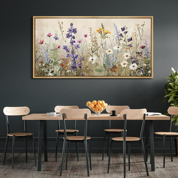 IDEA4WALL Extra Large Framed Canvas Print Wall Art Vintage Botanical Elegance Pastel Wildflower Illustrations Antique Wall Decorative Oversized Artwork Relax/Calm for Living Room - 60"x30"