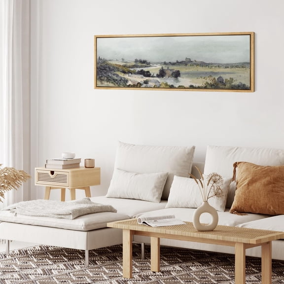 IDEA4WALL Extra Large Framed Canvas Print Wall Art Vintage Countryside Farmhouse Pastel Wall Decorative Antique Retro Landscape Fine Art Modern Oversized Artwork for Living Room - 60"x20"