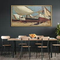 IDEA4WALL Extra Large Framed Canvas Print Wall Art Vintage Nautical Scene with Sailing Boats Illustrations Colorful Fine Art Retro Wall Decorative Oversized Artwork for Living Room - 60"x30"