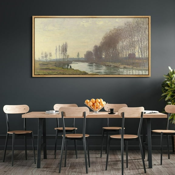 IDEA4WALL Extra Large Framed Canvas Print Wall Art Vintage Peaceful River Fishing Idyllic Illustrations Countryside Antique Fine Art Retro Wall Decorative Oversized Artwork - 60"x30"