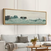 IDEA4WALL Extra Large Framed Canvas Print Wall Art Watercolor European Town Digital Art Vintage Pastel Village Landscape Wall Decor Oversized Artwork Relax/Calm for Rooms - 60"x20"