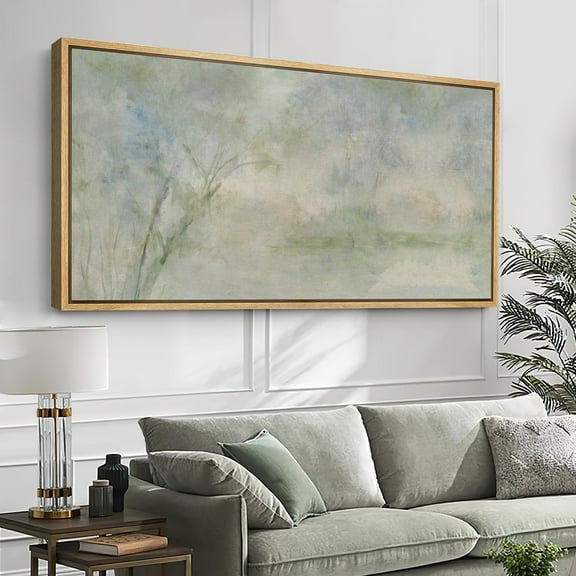 IDEA4WALL Extra Large Framed Canvas Print Wall Art Whispering Reeds Abstract Pastel Fine Art Antique Wall Decorative Spring Green Landscape Painting Artwork for Rooms - 60"x30"