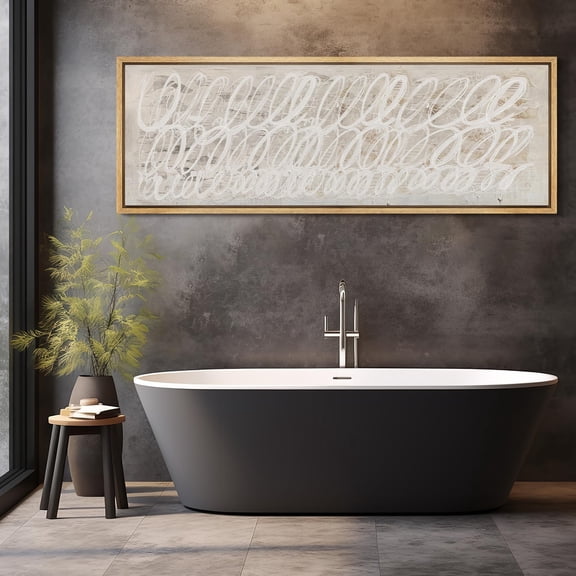 IDEA4WALL Extra Large Framed Canvas Print Wall Art White Abstract Calligraphy Antique Retro Fine Art Contemporary Graffiti Wall Decor Oversized Artwork Relax/Calm for Living Room - 60"x20"