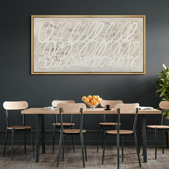 IDEA4WALL Extra Large Framed Canvas Print Wall Art White Abstract Calligraphy Antique Retro Fine Art Contemporary Graffiti Wall Decor Oversized Artwork Relax/Calm for Living Room - 60"x30"