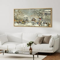 IDEA4WALL Extra Large Framed Canvas Print Wall Art Winter Cityscape Street Scene in Snow Illustrations Urban Fine Art Oversized Artwork Relax/Calm for Living Room - 60"x30"