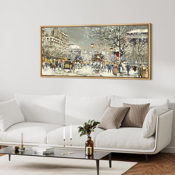 IDEA4WALL Extra Large Framed Canvas Print Wall Art Winter Cityscape Street Scene in Snow Illustrations Urban Fine Art Oversized Artwork Relax/Calm for Living Room - 60"x30"