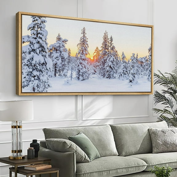 IDEA4WALL Extra Large Framed Canvas Print Wall Art Winter Wonderland at Sunset Snow-Covered Trees Landscape Fine Art Nature Wilderness Wall Decor Oversized Artwork for Living Room - 60"x30"