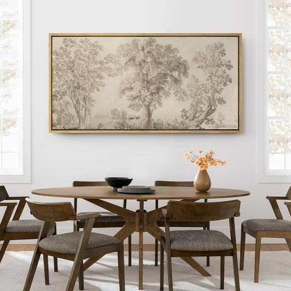 IDEA4WALL Extra Large Framed Canvas Print Wall Art intage Arboreal Trees in an Etching Artwork Nature Wilderness Antique Retro Fine Art Decorative Relax/Calm for Home Decoration - 60"x30"