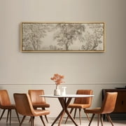 IDEA4WALL Extra Large Framed Canvas Print Wall Art intage Arboreal Trees in an Etching Artwork Nature Wilderness Antique Retro Fine Art Decorative Relax/Calm for Home Decoration - 60"x20"