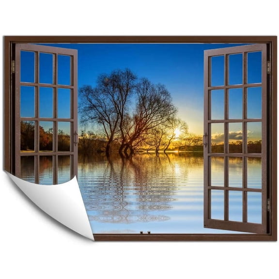 IDEA4WALL Fake Brown Window Beach Peel and Stick Wallpaper Removable Wall Mural Sticker Decal