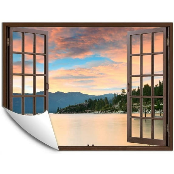IDEA4WALL Fake Brown Window Beach Peel and Stick Wallpaper Removable Wall Mural Sticker Decal