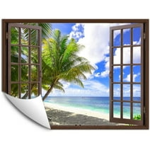 IDEA4WALL Fake Brown Window Beach Peel and Stick Wallpaper Removable Wall Mural Sticker Decal