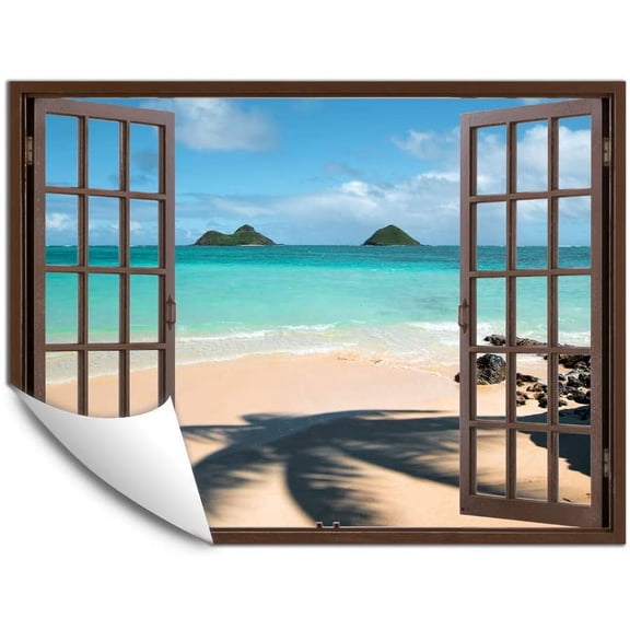 IDEA4WALL Fake Brown Window Beach Peel and Stick Wallpaper Removable Wall Mural Sticker Decal